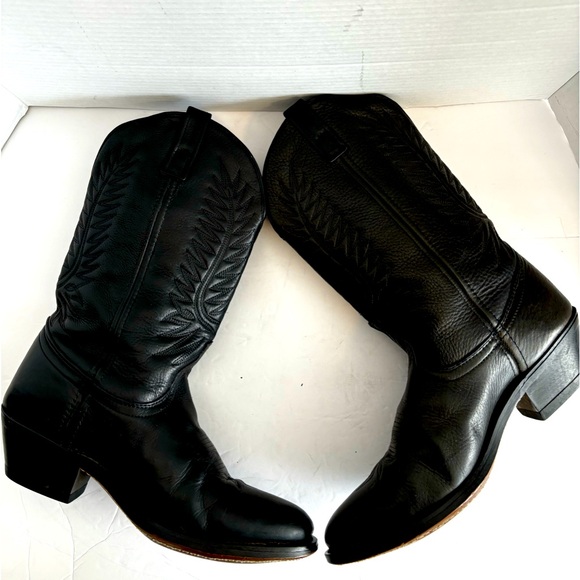 VTG LAREDO BLACK COWGIRL LEATHER BOOTS BIKER RODEO WESTERN RANCH 2” HEEL SZ  7 - Picture 10 of 15